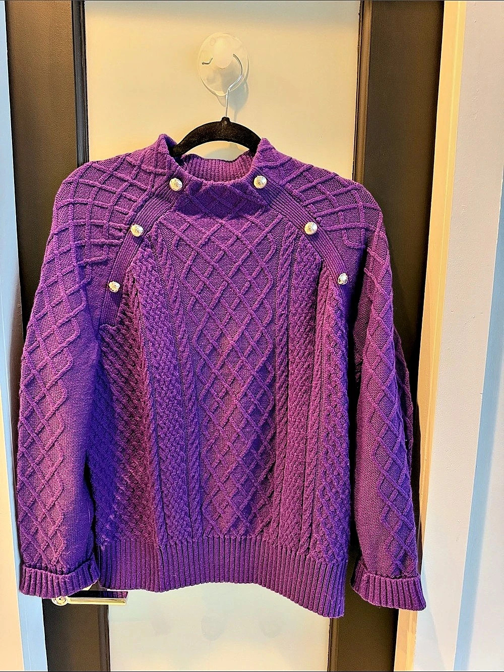 Talbots Mockneck Cable Knit Sweater Purple Size Large